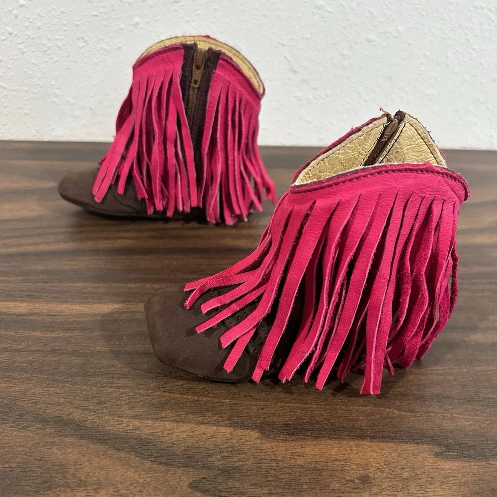 Redhawk Baby Girls Leather Cowboy Boots Moccasin Western Soft Fringe Pink Suede